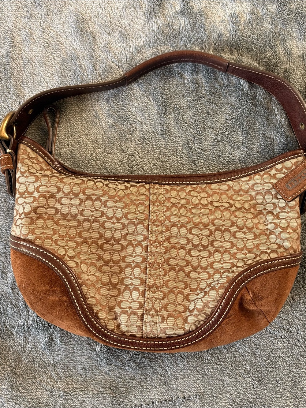 Vintage Coach Signature Soho Hobo Bag Suede Leather Trim Y2K